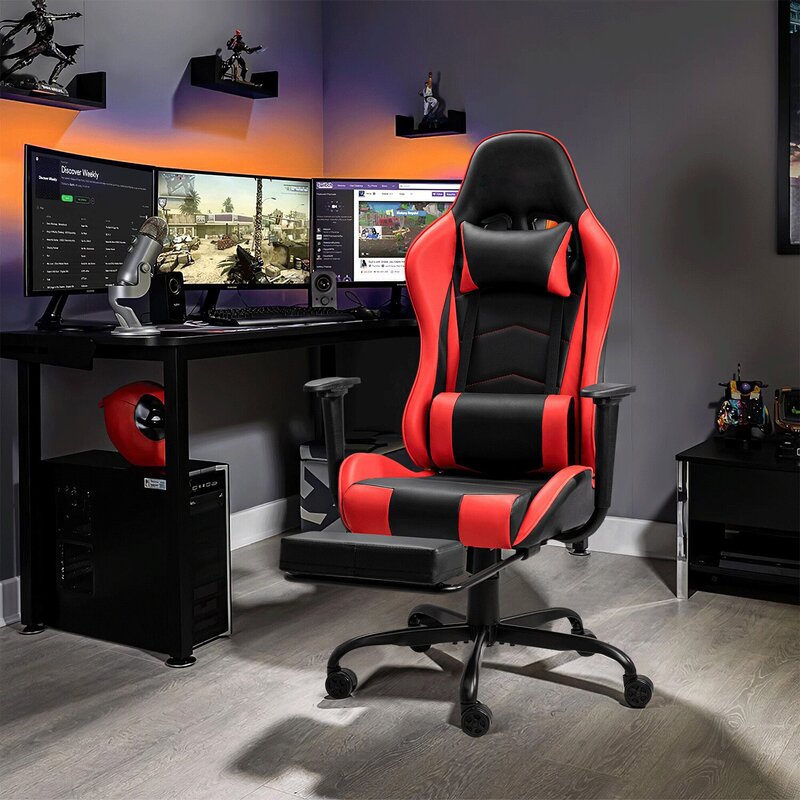 High Back Gaming Chair With PU Leather Reversible Footrest and Headrest (1)